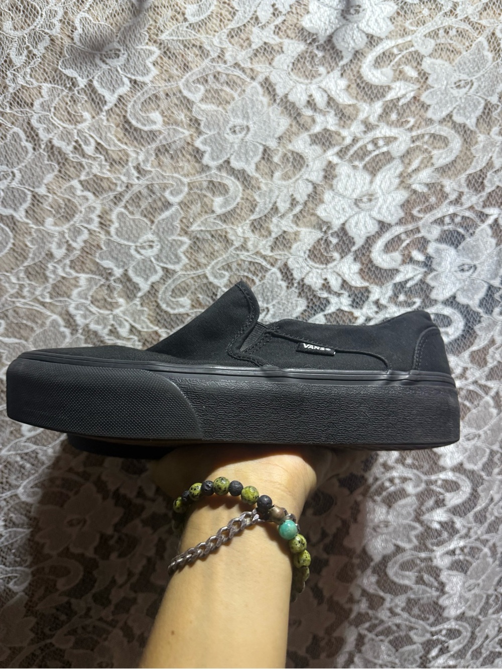 Vans Black Slip-On Canvas shoes small platform 7.5 women’s - Picture 7 of 9